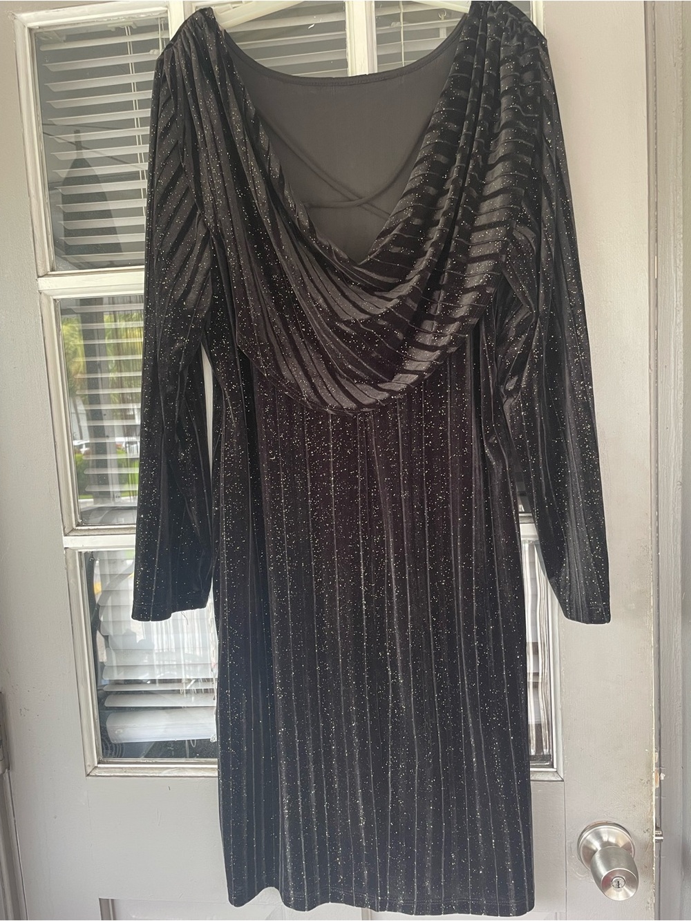 Sparkling Black Velour Long sleeved dress